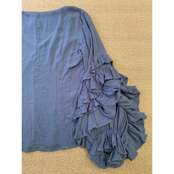 Guest Editor Women's XS  Blouse‎ Top Blue Tiered Frill Sleeve Rayon Crepe - Picture 10 of 14
